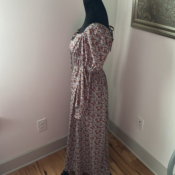 Promesa smocked floral Juliet sleeves split collar Maxi Dress Sz  S - Picture 3 of 6